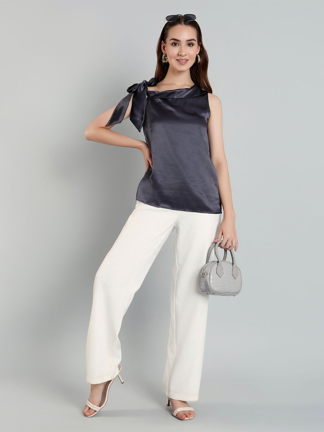 MISH X Women One Shoulder Satin Has a lining Tie-Ups Top
