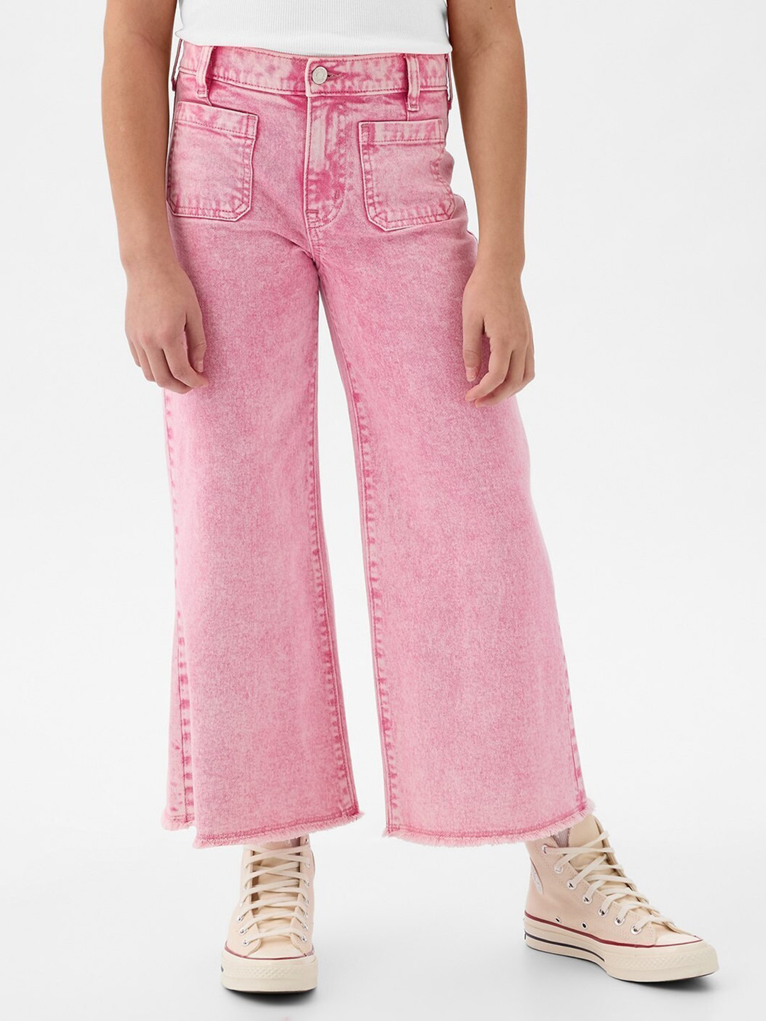 GAP Girls High-Rise Stretchable wide Leg High Stride Ankle Jeans