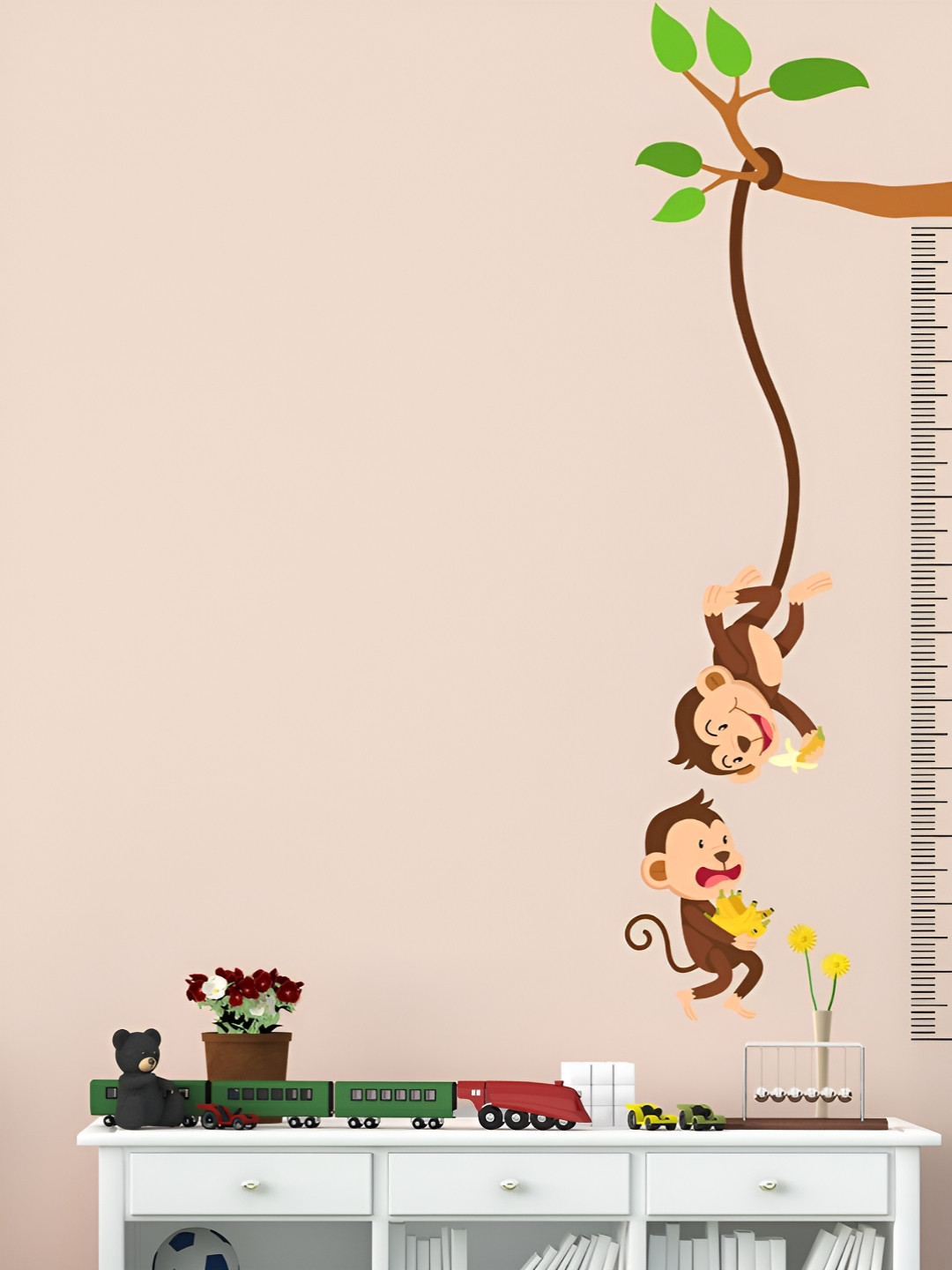 LANSTICK Monkey With Height Chart Self Adhesive Wall Sticker