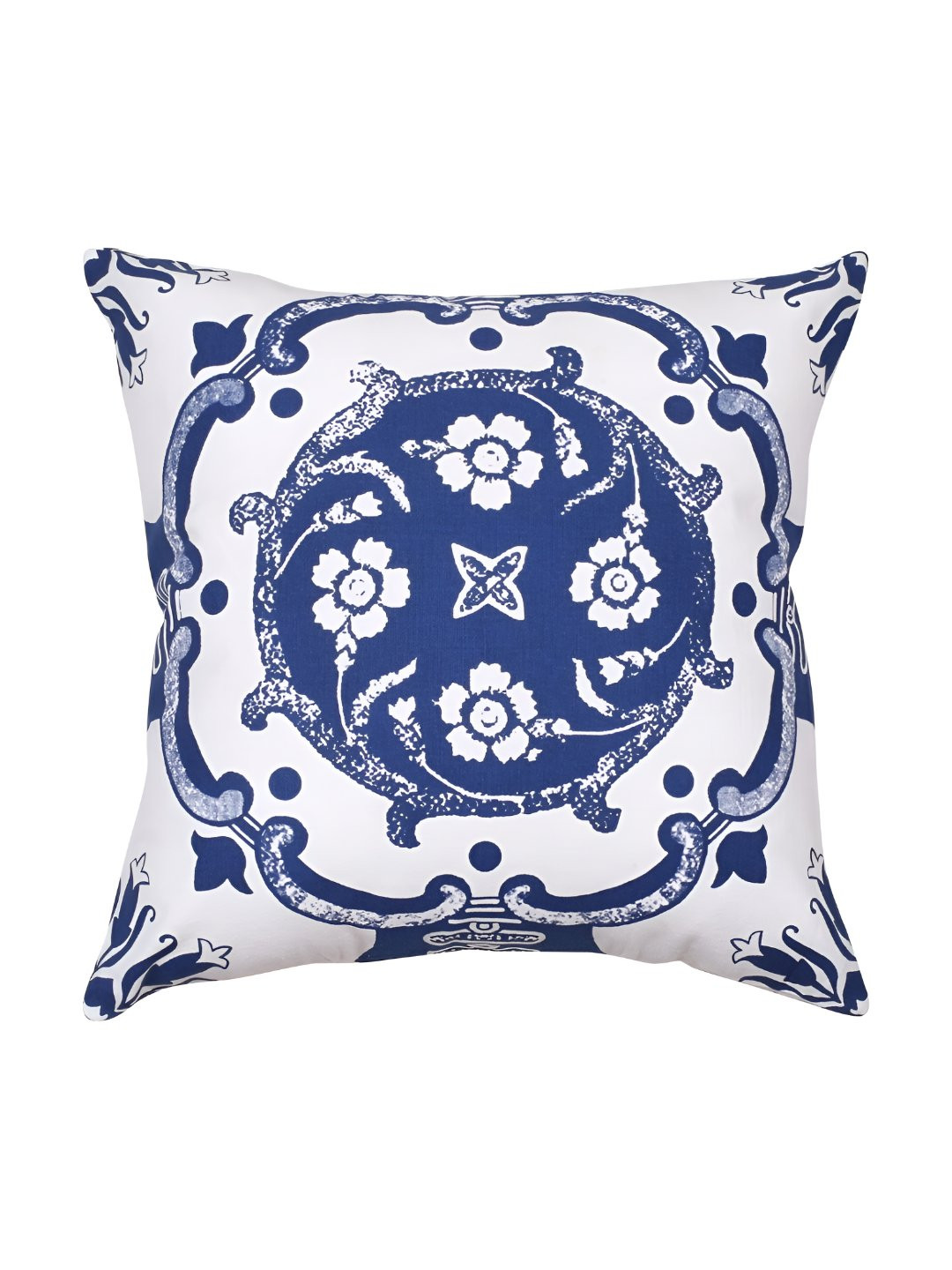 HOMEBIA DESIGNS Light-Weight Blue Floral Cotton 2 Piece Square Cushion Covers -18x18In