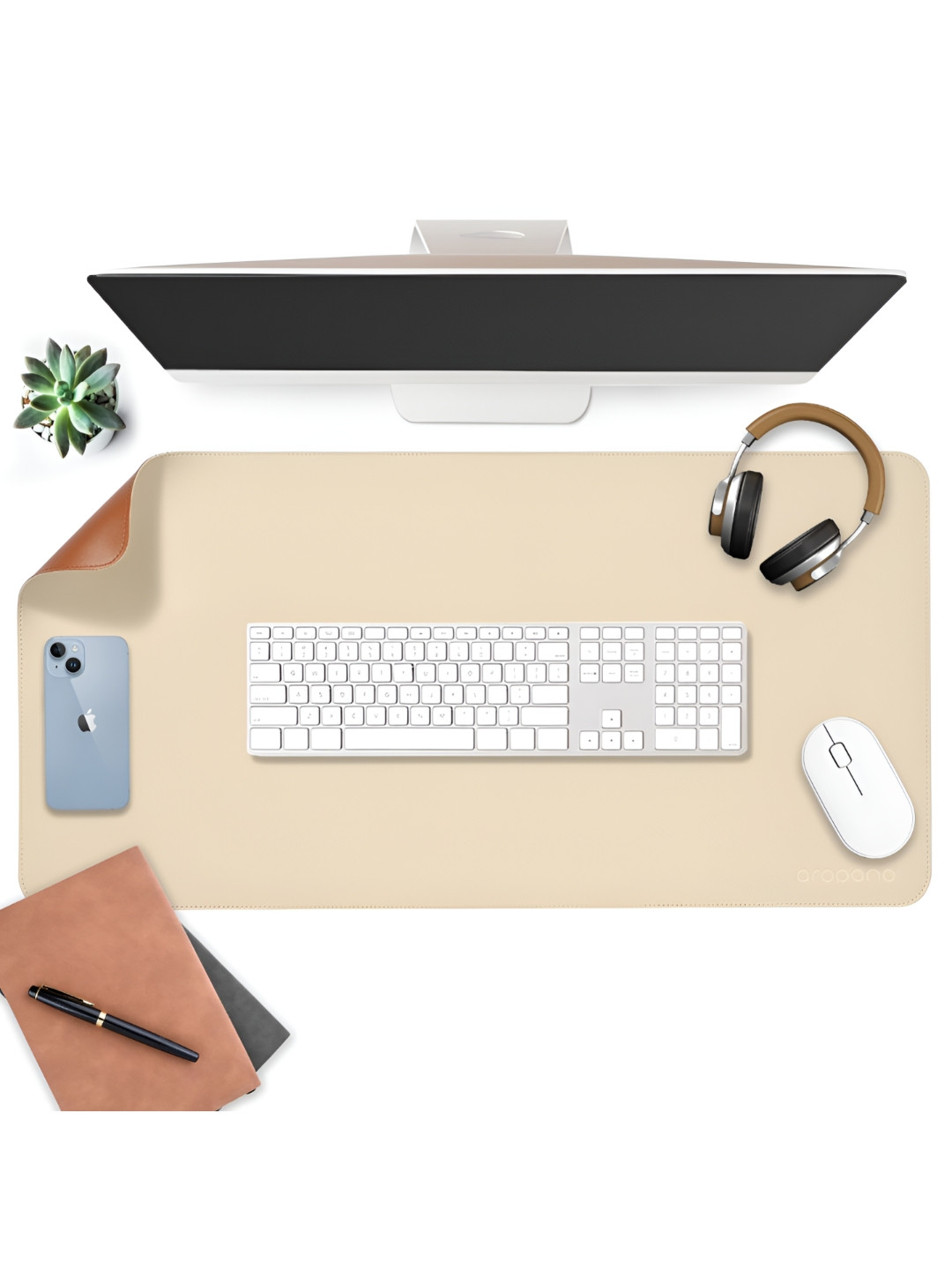 LTETTES dual mats White Synthetic Leather Set Of 1 Water Resistant Desk Organiser 31.5 x 15.7 inch