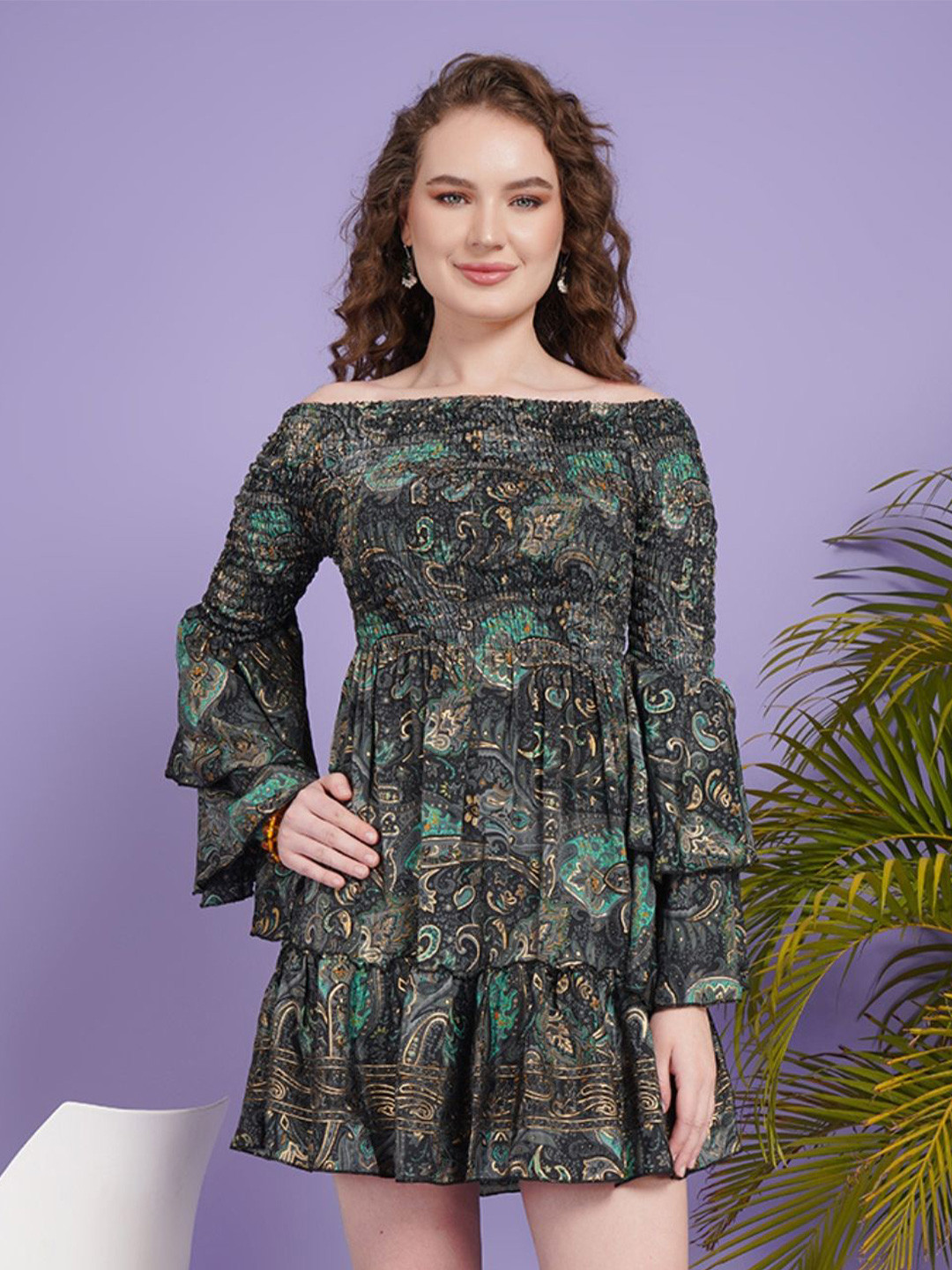 Boholyfe Women Luna Fernie Smocked Boho Mini Dress