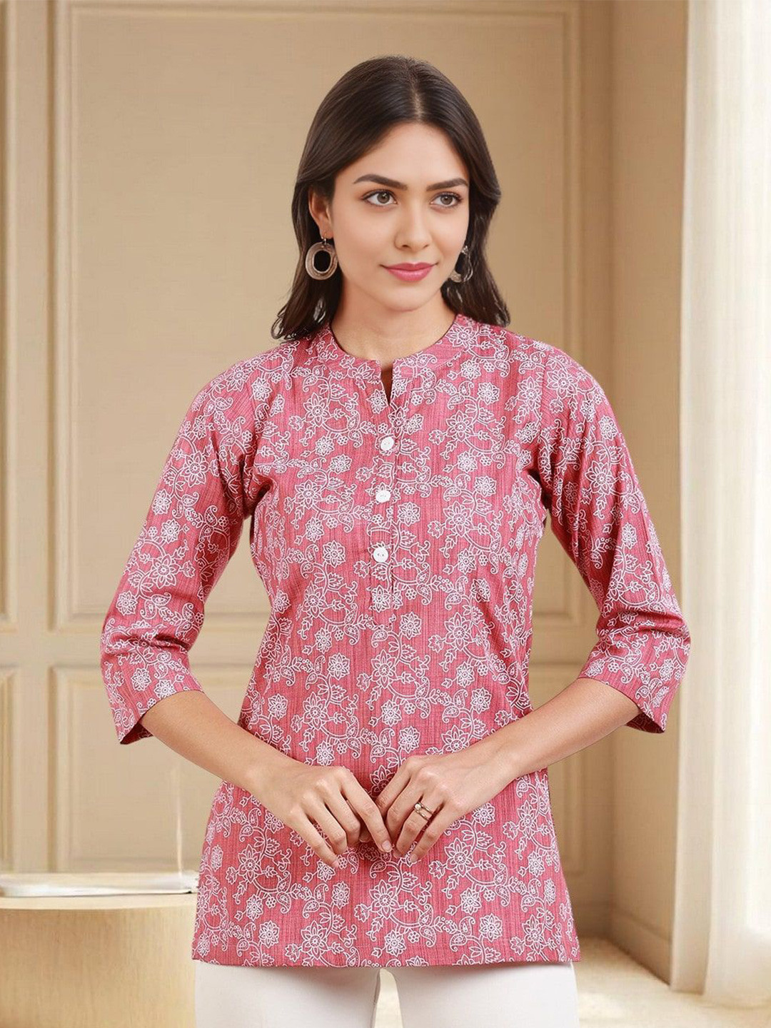DUMMY SHAPE Floral Printed Mandarin Collar Kurti