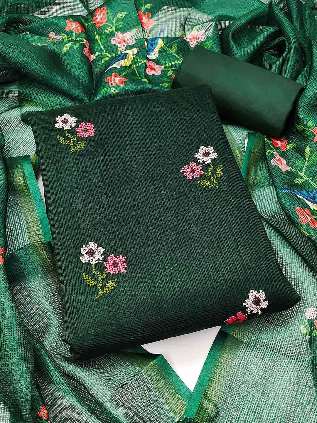 Peachmode Floral Embroidered has a thread work detail Unstitched Dress Material