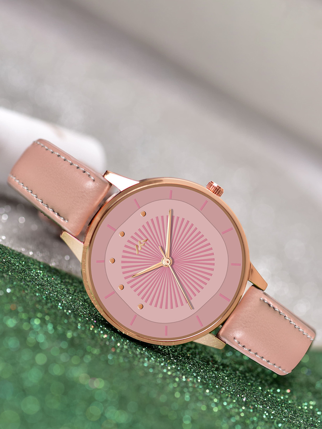 ON TIME OCTUS Women Brass Patterned Dial & Straps Analogue Watch MT-572 PINK