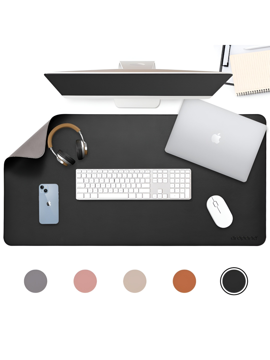 LTETTES anti slip Black Synthetic Leather Set Of 1 Water Resistant Desk Organiser 35.4 x 17.7 inch