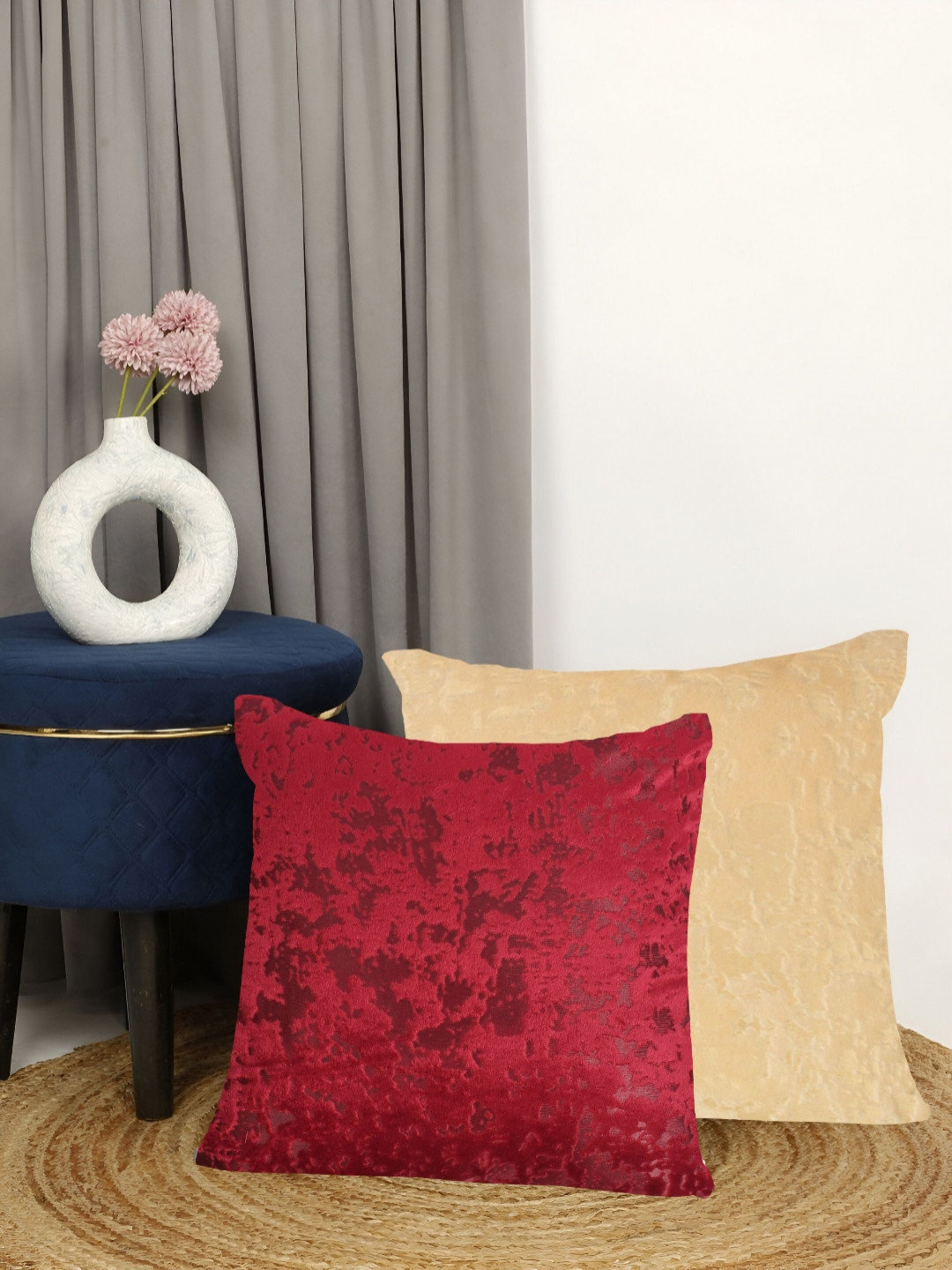 IVAZA Abstract Velvet Reversible 2 Pcs Textured Square Cushion Covers - 11.8 x 11.8 In