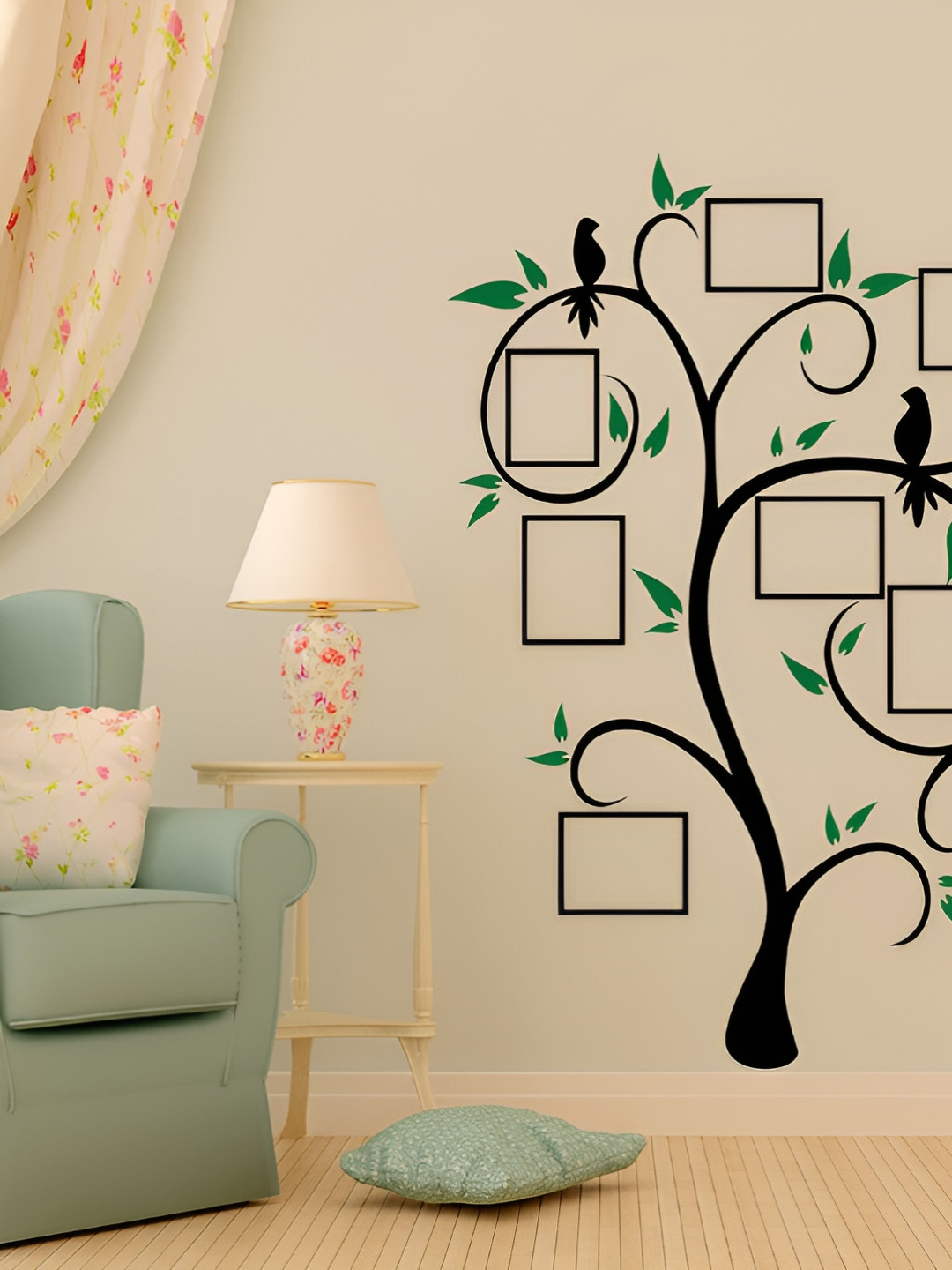 LANSTICK Black Tree With Frame & Memories Self Adhesive Wall Sticker