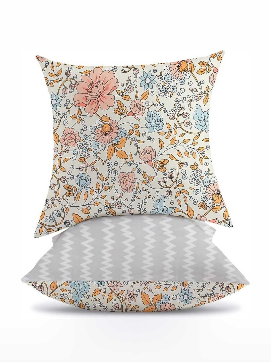 IVAZA Pink Floral Cotton Breathable 2 Square Cushion Covers -16x16In