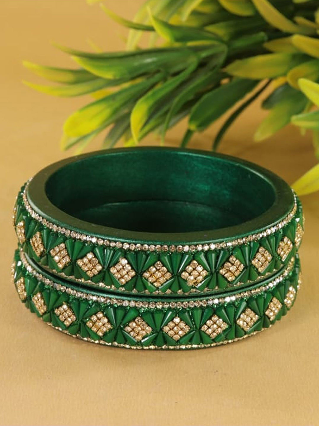 ZULKA Set Of 2 Lac Stone Studded Kada Bangles