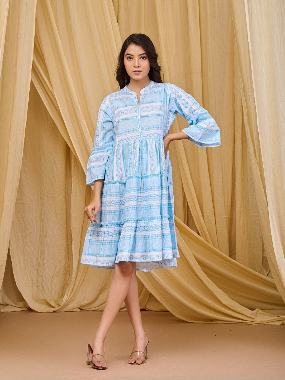Zolo Label Gorgeous Powder Blue Striped A-Line Midi Dress