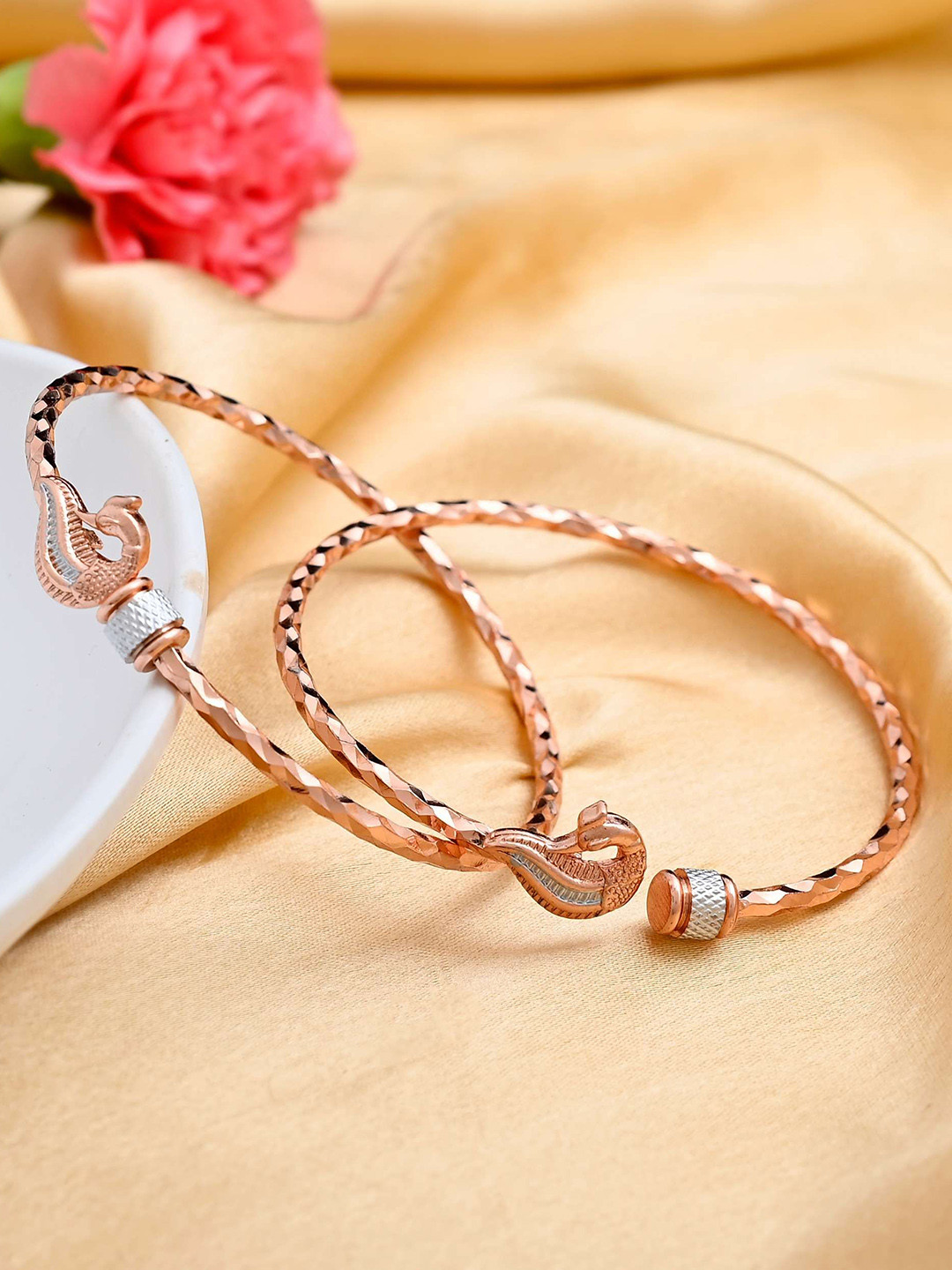 DIVASTRI Set Of 2 Rose Gold-Plated  Dual Tone & Artificial Beads Studded Bangles