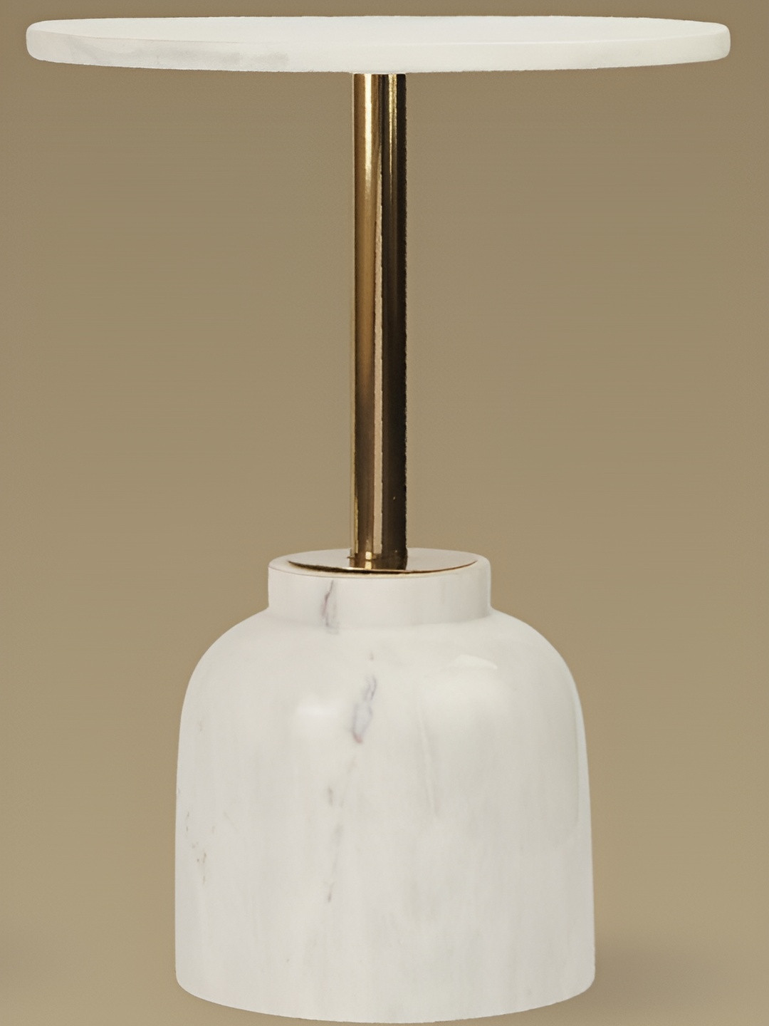 Qdore Home White Marble & Metal Round Bedside Table