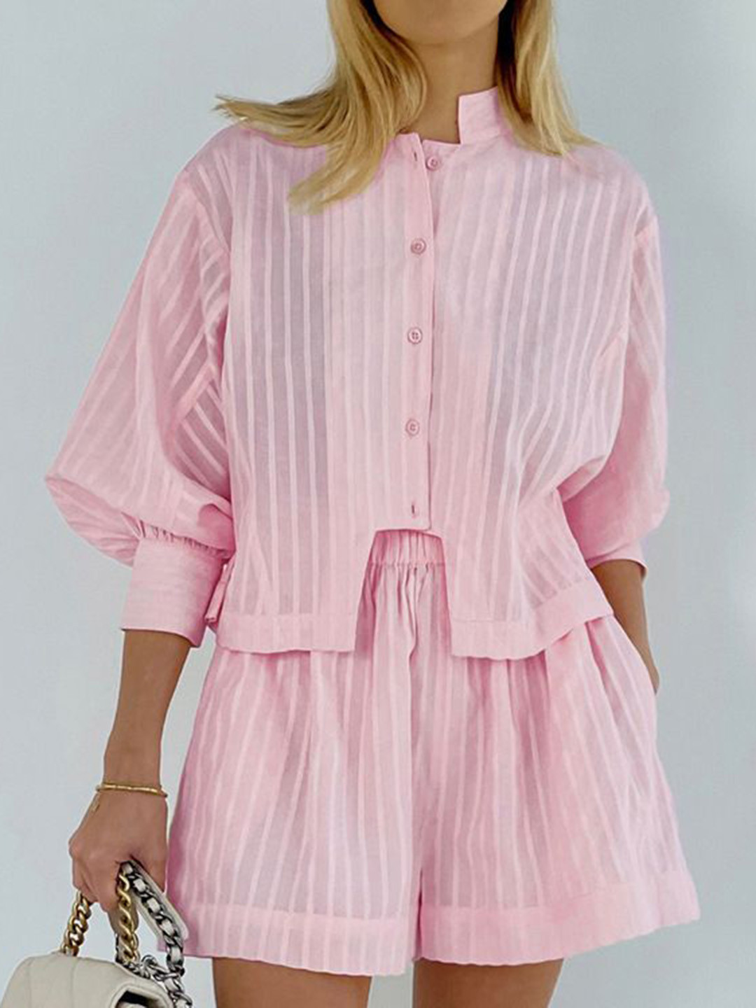 bebe Striped Shirt & Shorts Co-Ord Set