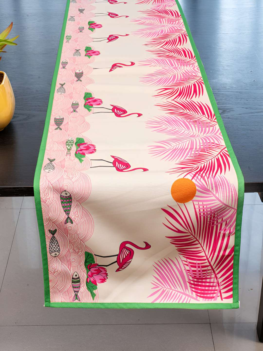 Indisca Designs 7-Pcs Pink & Green Printed Table Linen Sets