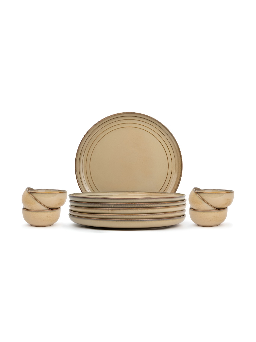 SHAY Reactive Elegant Reactive Beige Solid Ceramic Easy to Clean 12 Piece Dinner Set