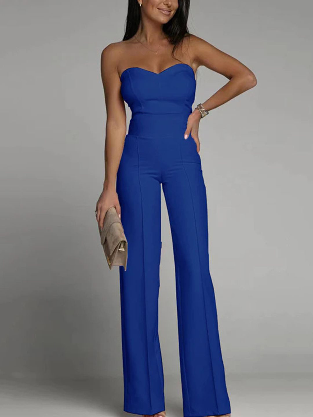 bebe Strapless Sweetheart Neck Sleeveless Basic Jumpsuit