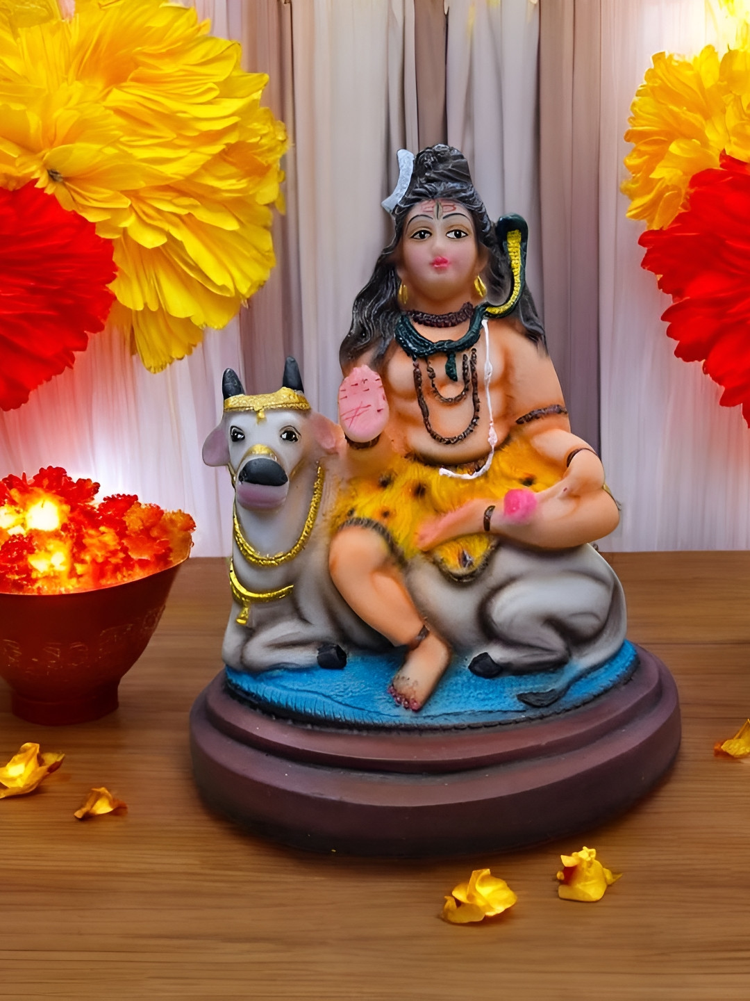 SANKALAN CREATIONS Beautiful Shiva with Nandi Brown Polyresin Matte Prayer Room Medium Showpiece - 7.9 Inches