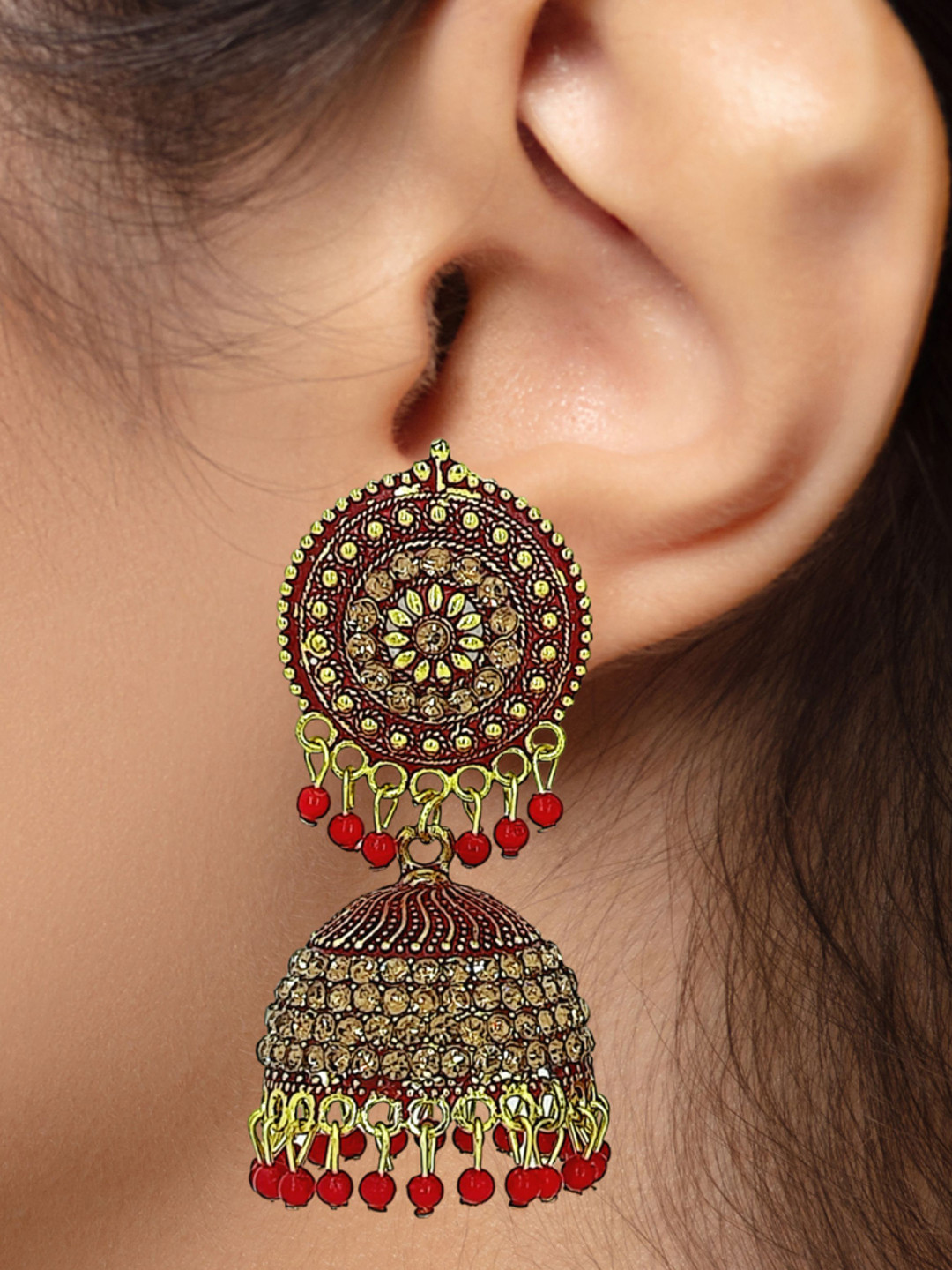 Varico Artificial Stones Studded Oxidised Dome Shaped Jhumkas