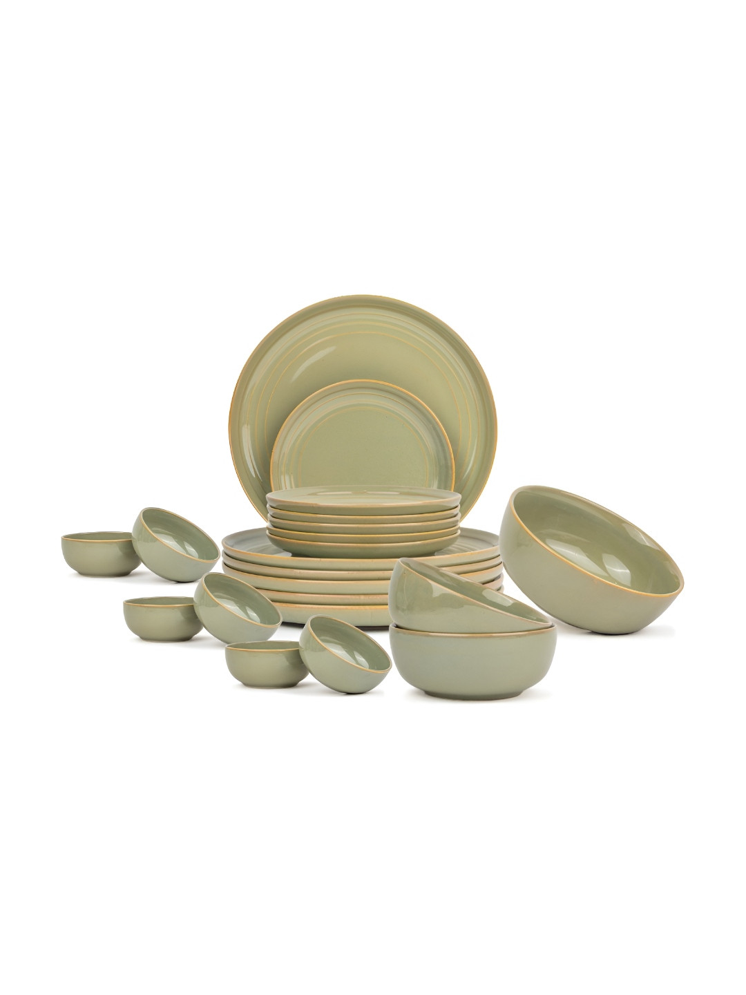 SHAY Self Reactive Collection Green Solid Ceramic Easy to Clean 21 Piece Dinner Set