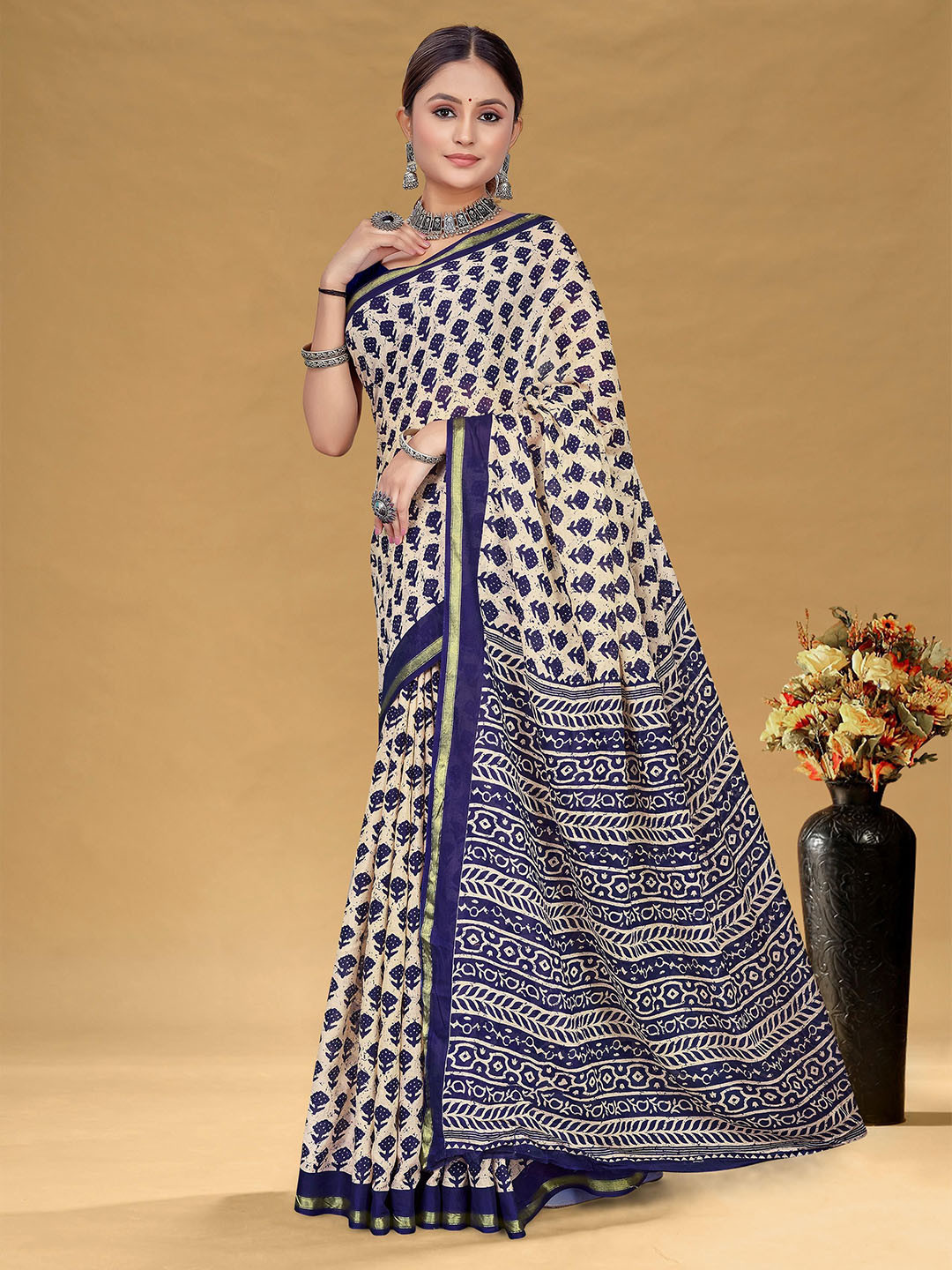 Panzora Floral Printed Pure Cotton Bagru Saree