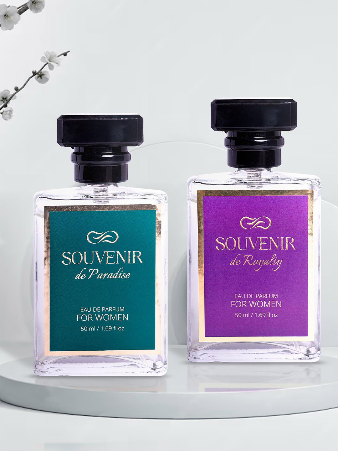 Souvenir Women Set Of 2 De Paradise & De Royalty Long Lasting Eau De Parfum - 50 ml Each