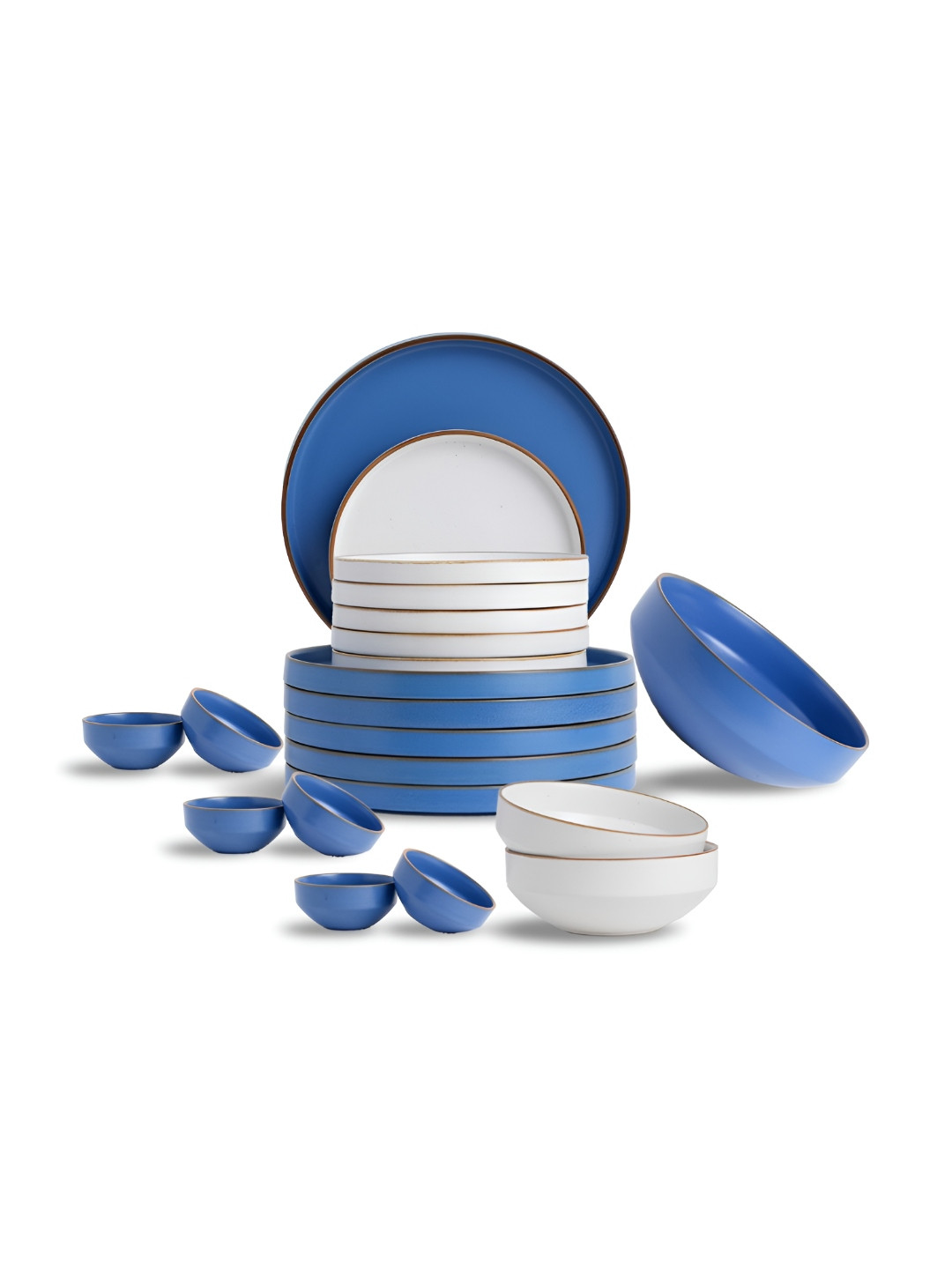 SHAY Premium Japandi Collection Blue Solid Ceramic Easy to Clean 21 Piece Dinner Set