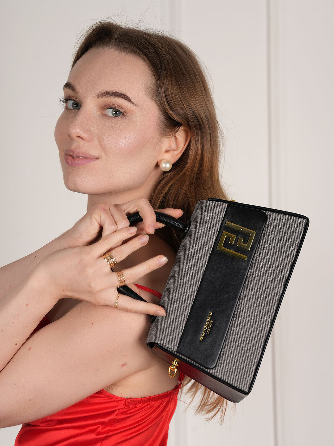 Flingo Elegant Structured Handbag with Gold-Tone Detailing