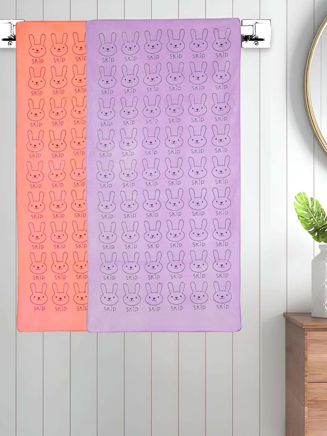 Myntra Elegant Homes Purple & Orange 2 Printed Cotton 300 GSM Bath Towel