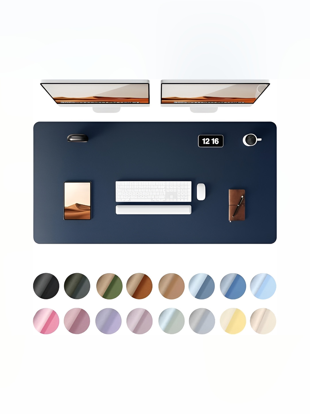 LTETTES dual mats Blue Synthetic Leather Set Of 1 Water Resistant Desk Organiser 47.2 x 23.6 inch