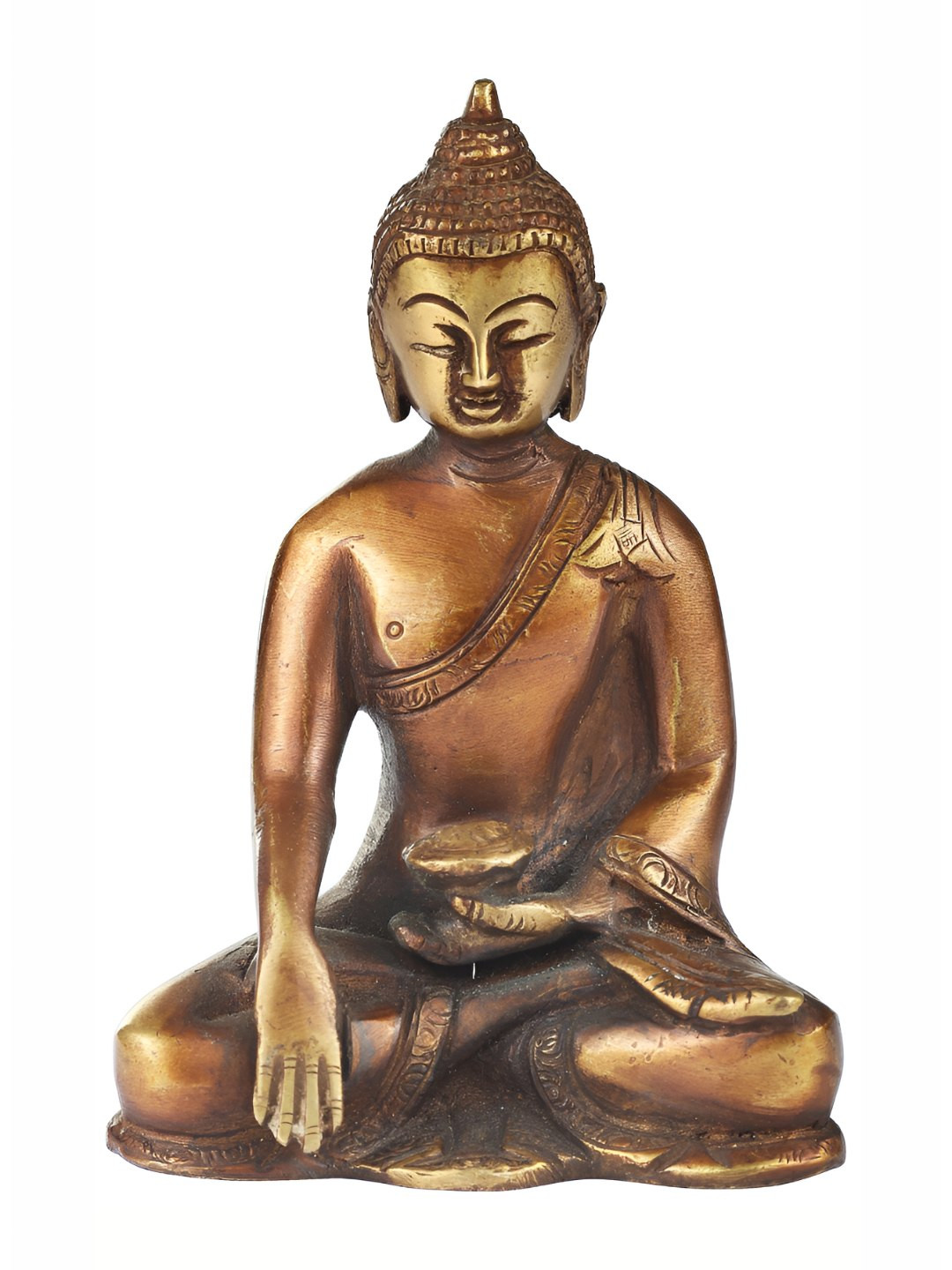 Exotic India Samadhi Buddha Tibetan Buddhist Brown Brass Metallic Prayer Room Hand Made Small Showpiece - 4.4 Inches