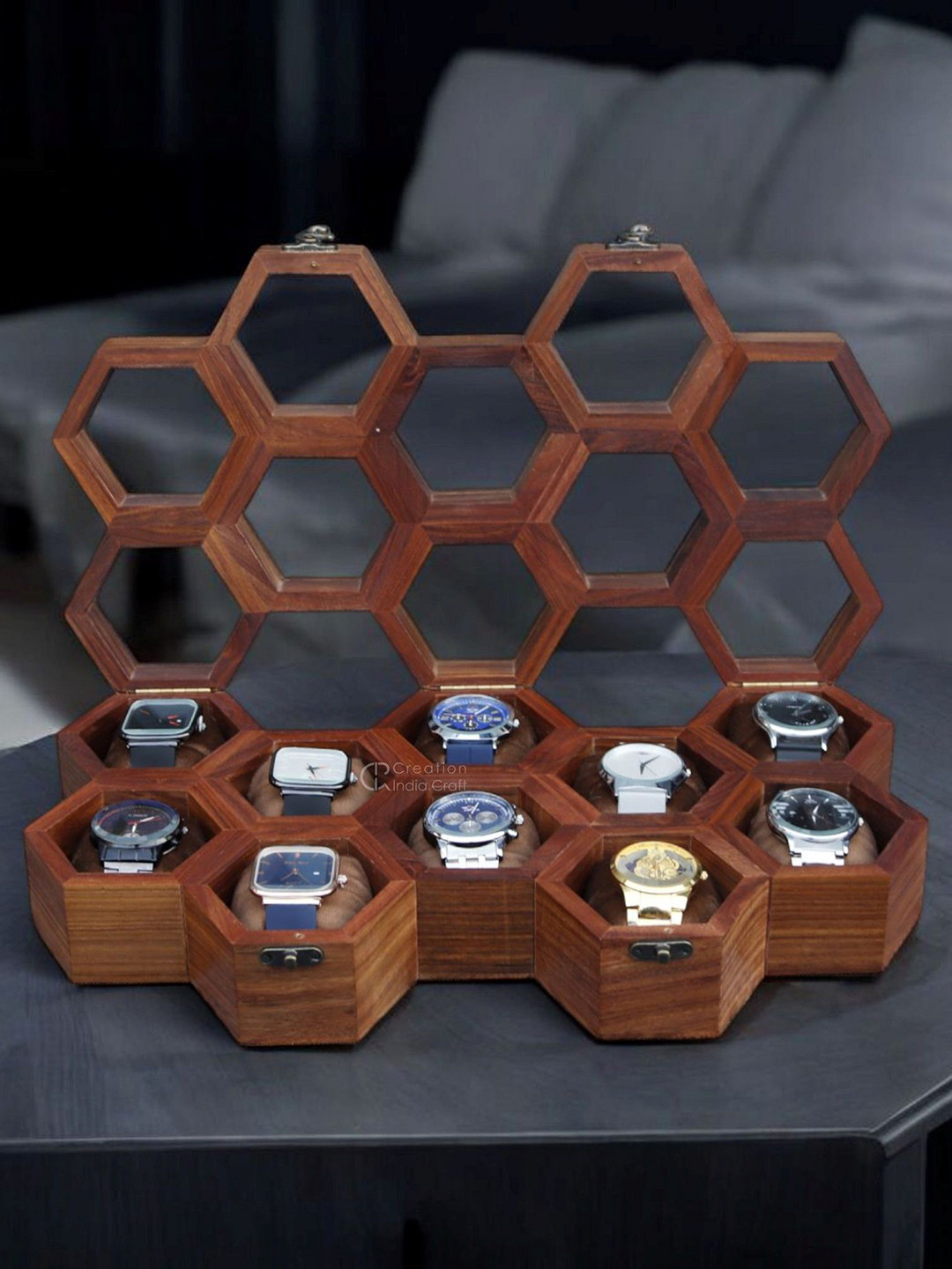 Creation India Craft Brown Wooden 10-Slot Vintage Watch Box