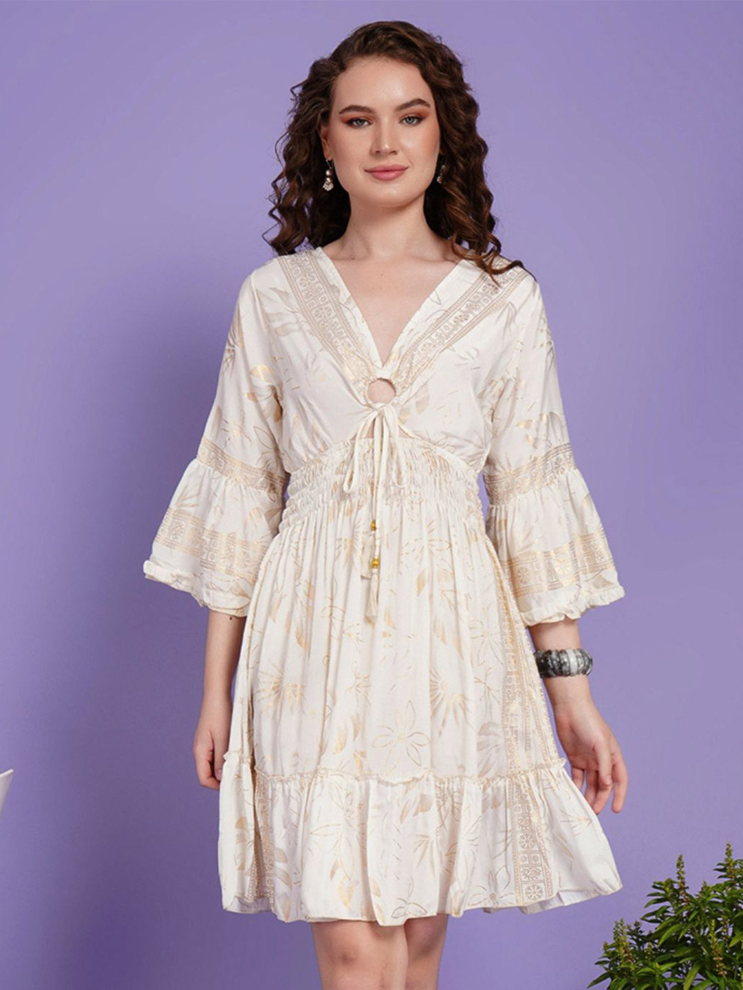 Boholyfe Ivory bloom muse short dress