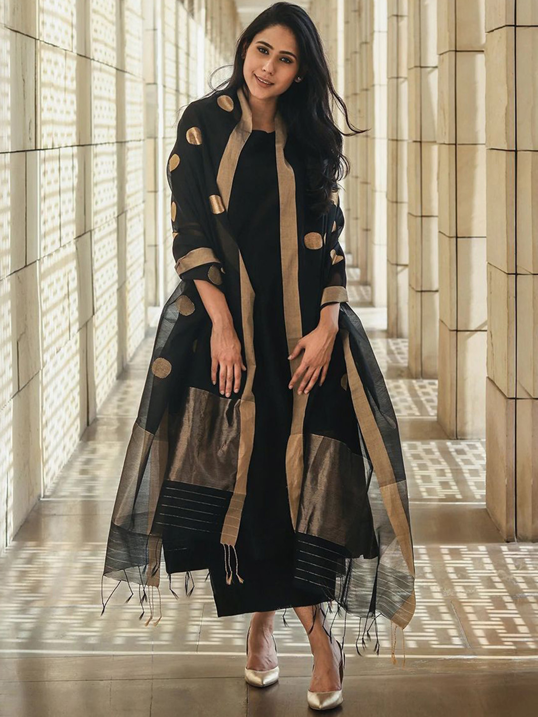 Kedar Fab Round Neck Cotton Silk A-Line Kurta With Palazzos & Dupatta