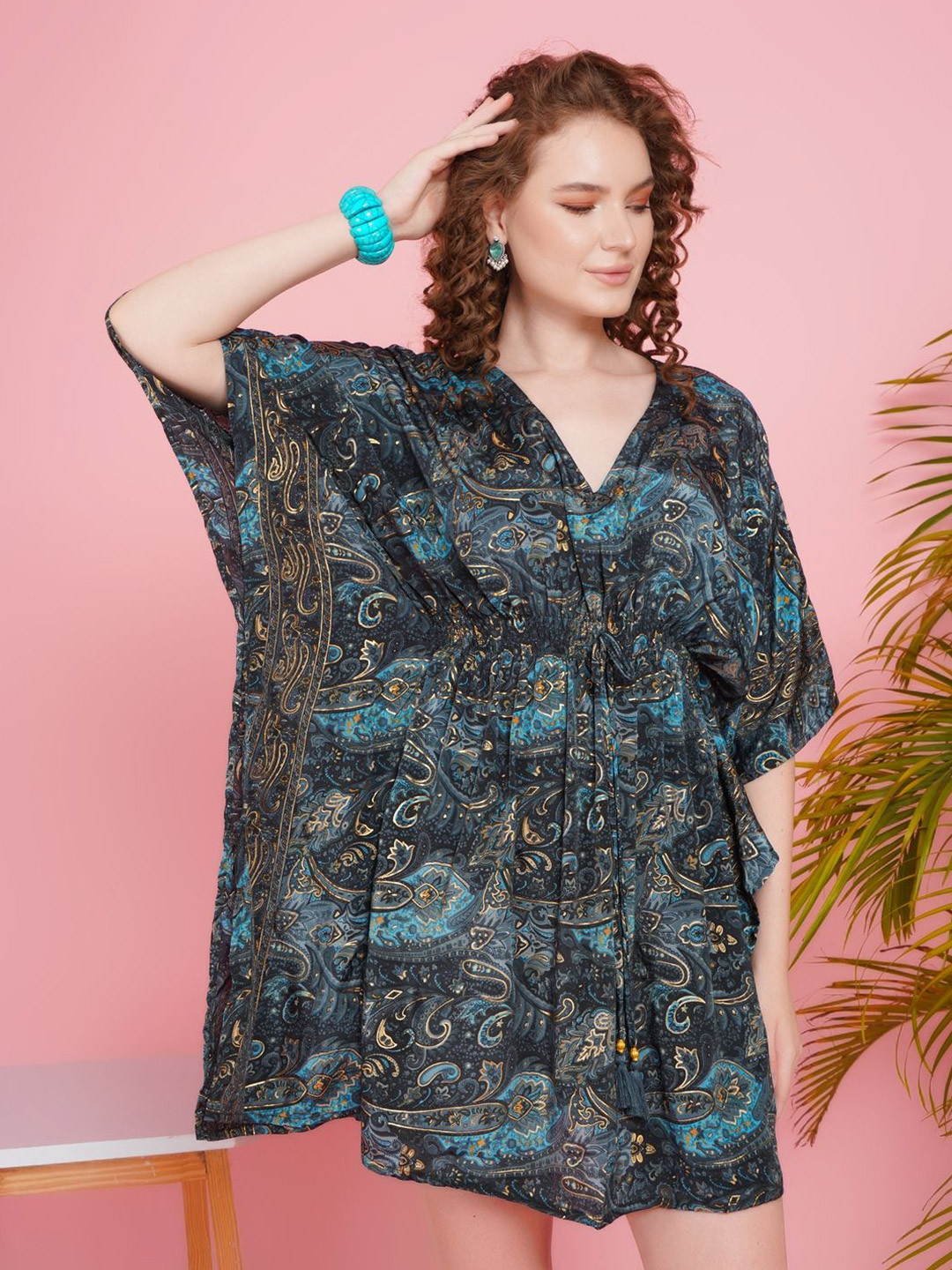 Boholyfe Women Pixie Gold Dusk Kaftan Mini Dress