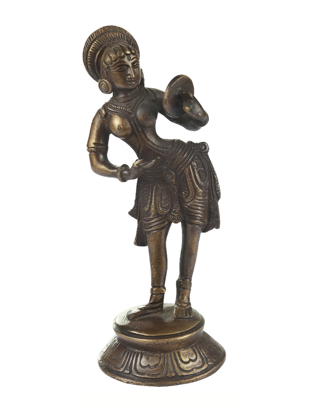 Exotic India Shringarapriya Brown Brass Metallic Living Room Small Showpiece - 6.4 Inches