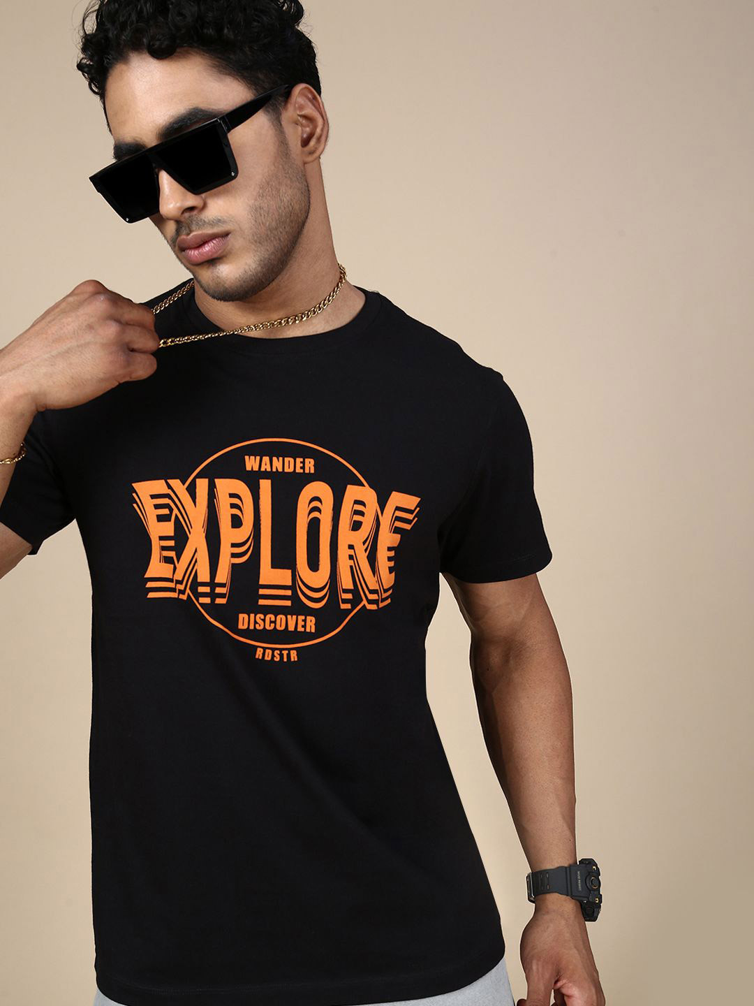 The Roadster Lifestyle Co Explore Printed Slim Fit Pure Cotton T-Shirt
