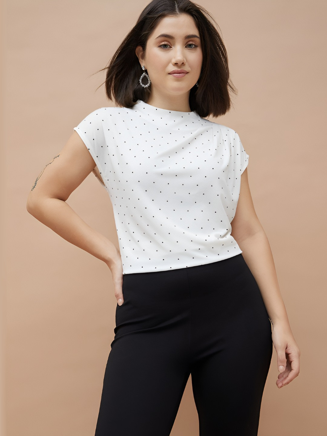 CODE by Lifestyle Women Polka Dot Print Slim FitT-shirt