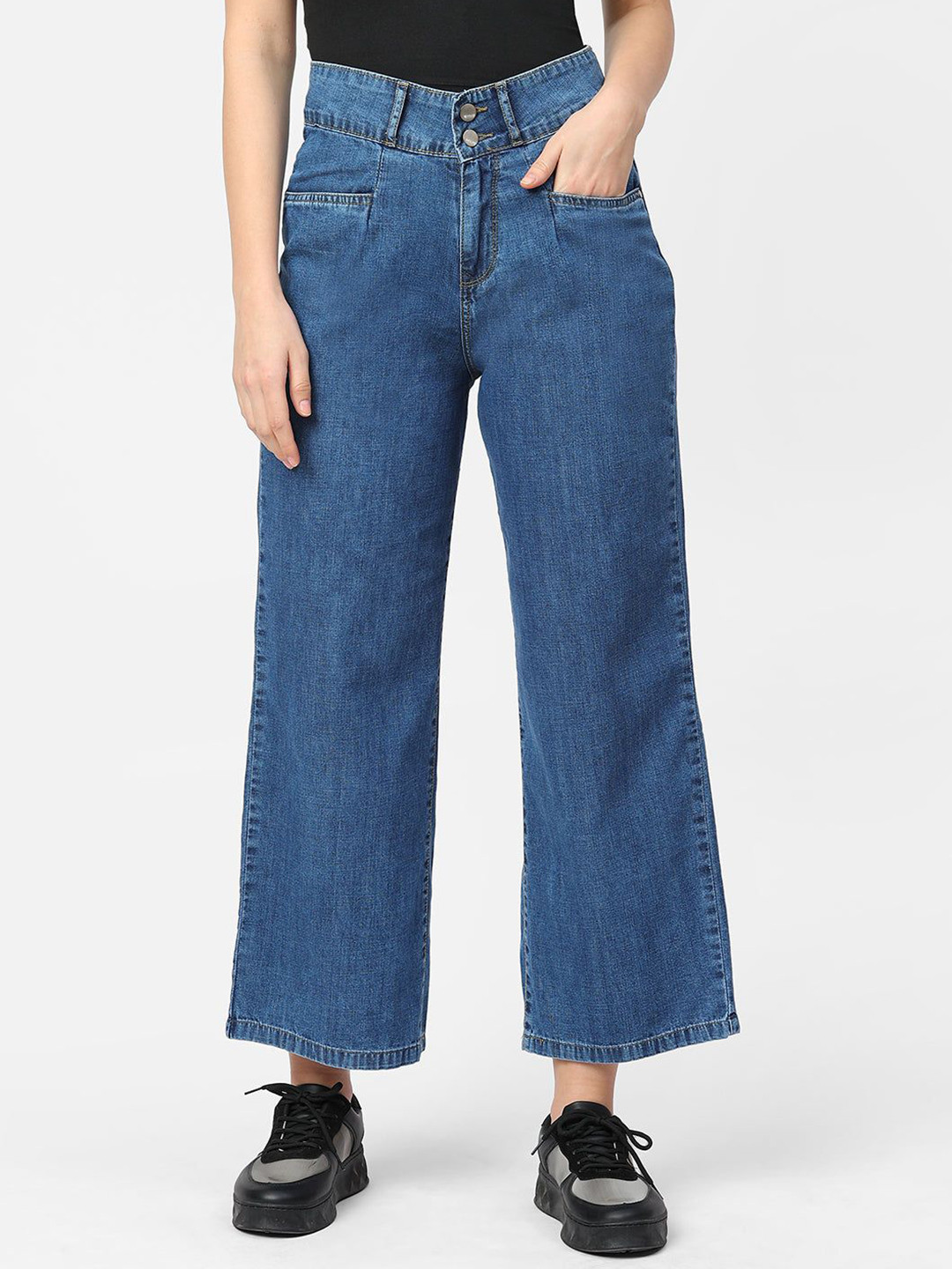Kraus Jeans Women Wide Leg High-Rise Light Fade Cotton Wide Leg Jeans