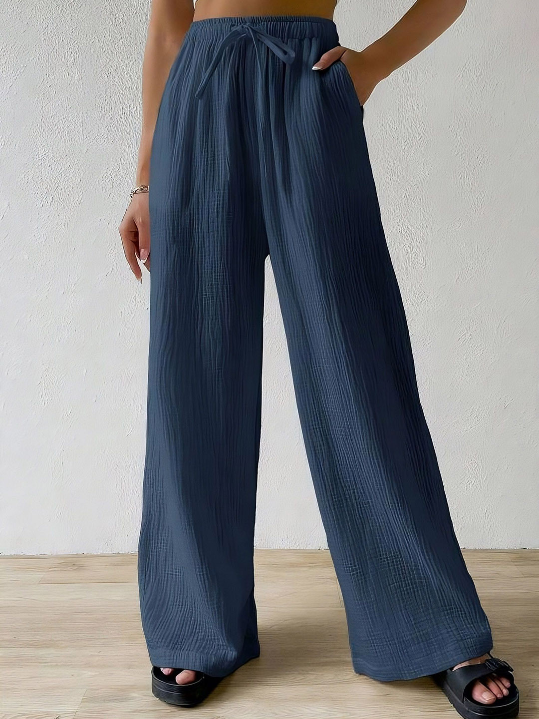 Visit Wear Women Loose Fit High-Rise Wide Leg Trousers