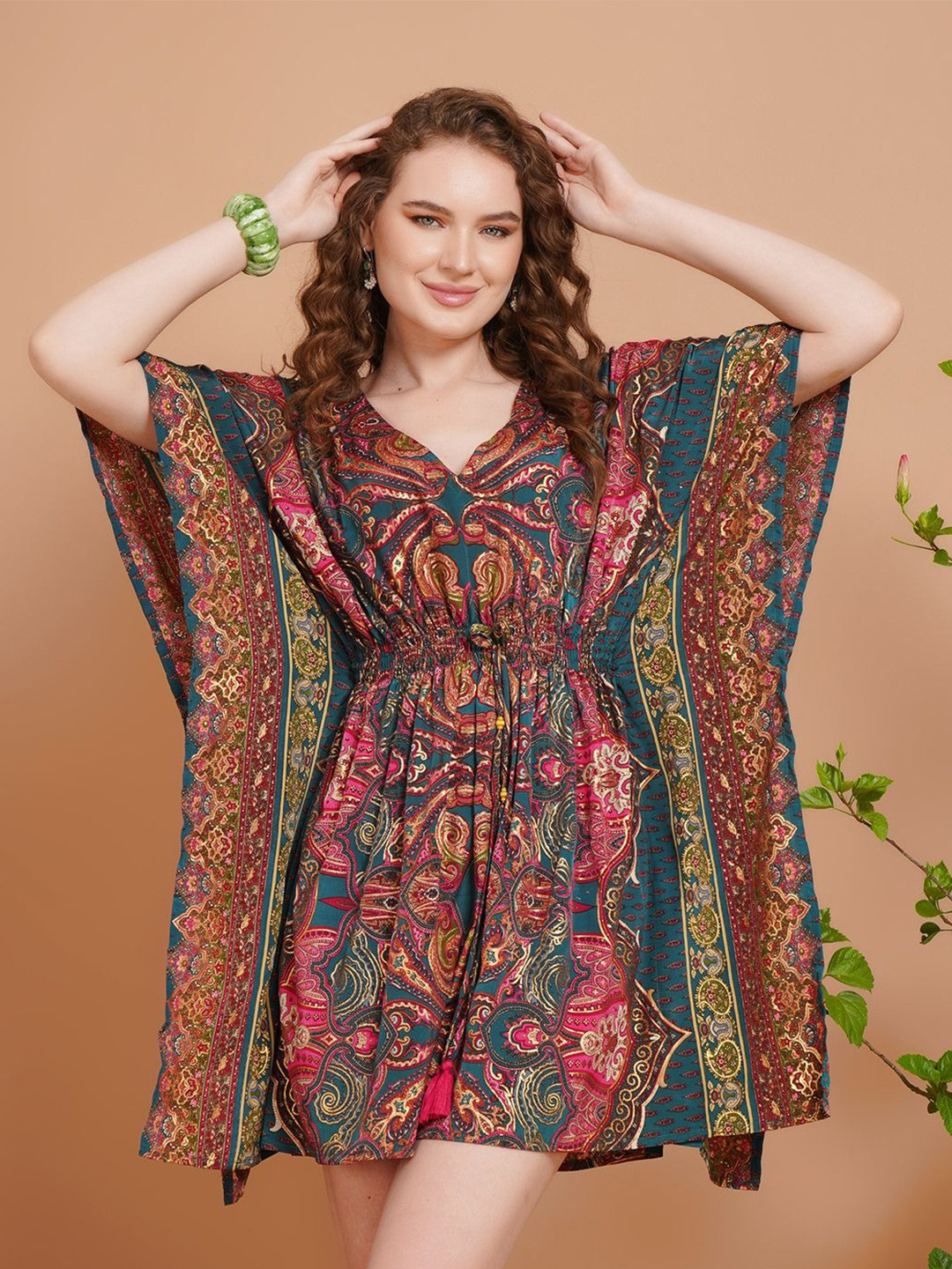 Boholyfe Siena Paisley Pop Kaftan Mini Dress