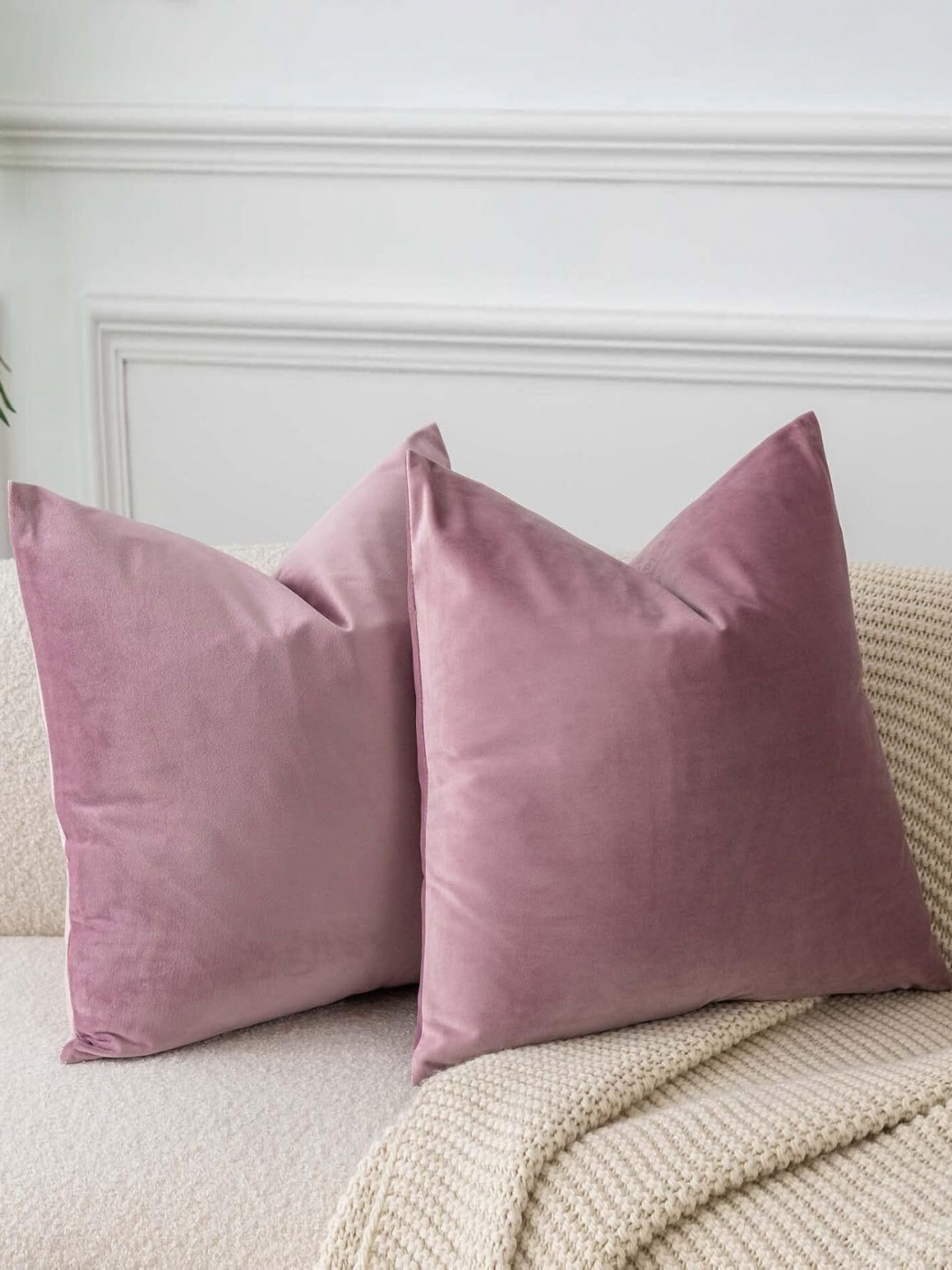 IVAZA Purple Velvet Durable 2 Piece Square Cushion Covers -12x12In
