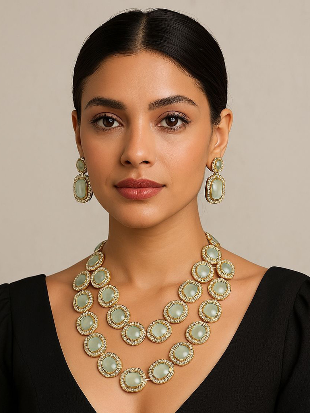 Mahi Multi Layerd Kundan Necklace and Earrings Set