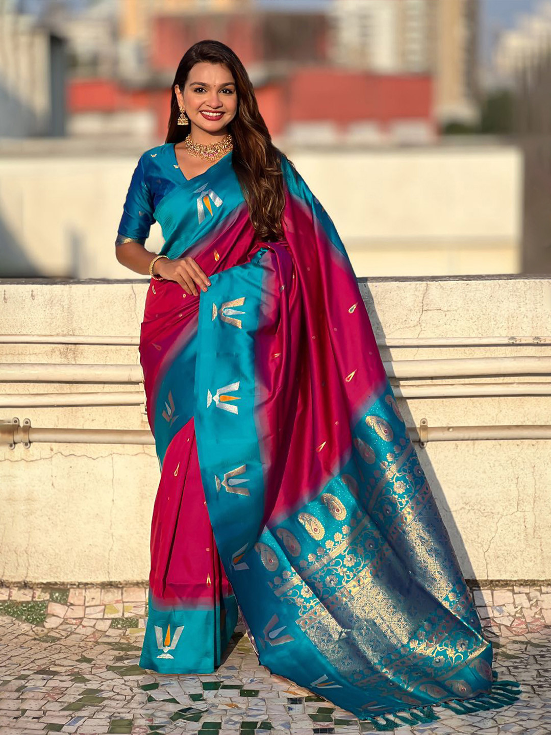 all about you Tilak Woven Design Banarasi Saree