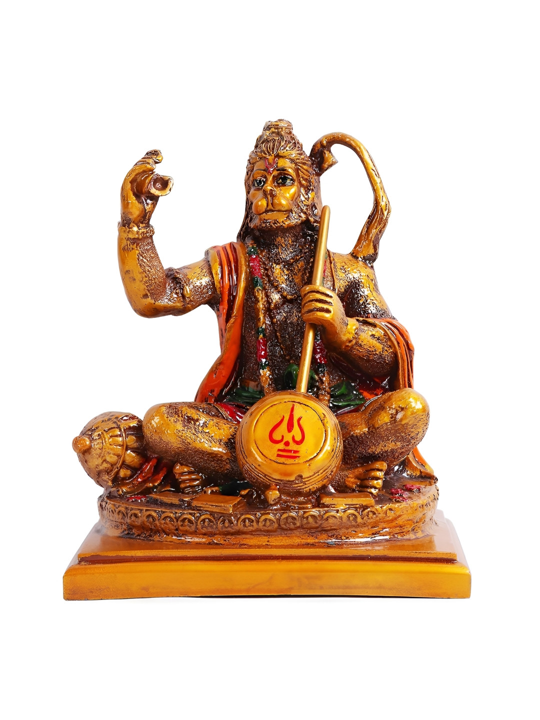 SANKALAN CREATIONS Veena Hanuman Ji Brown Polyresin Glossy Prayer Room Medium Showpiece - 7.5 Inches