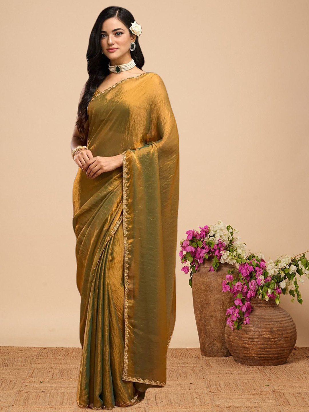 VILLAGIUS Embellished Beads & Stones Border Designer Saree