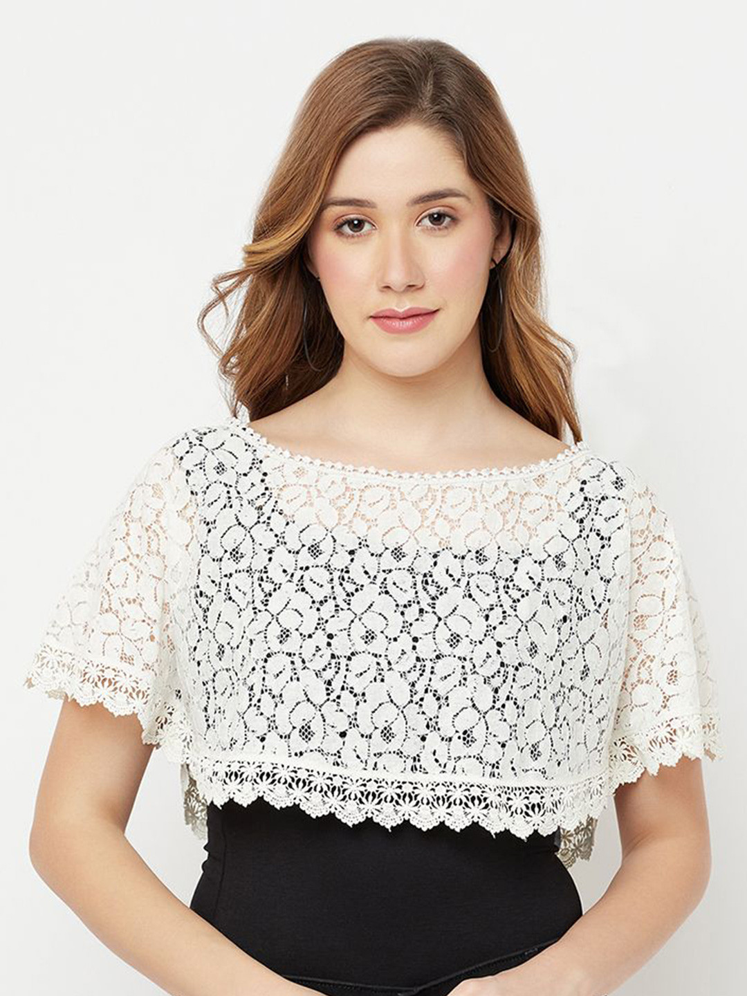 The Roadster Lifestyle Co Floral Self Design Short Sleeves Crop Shrug