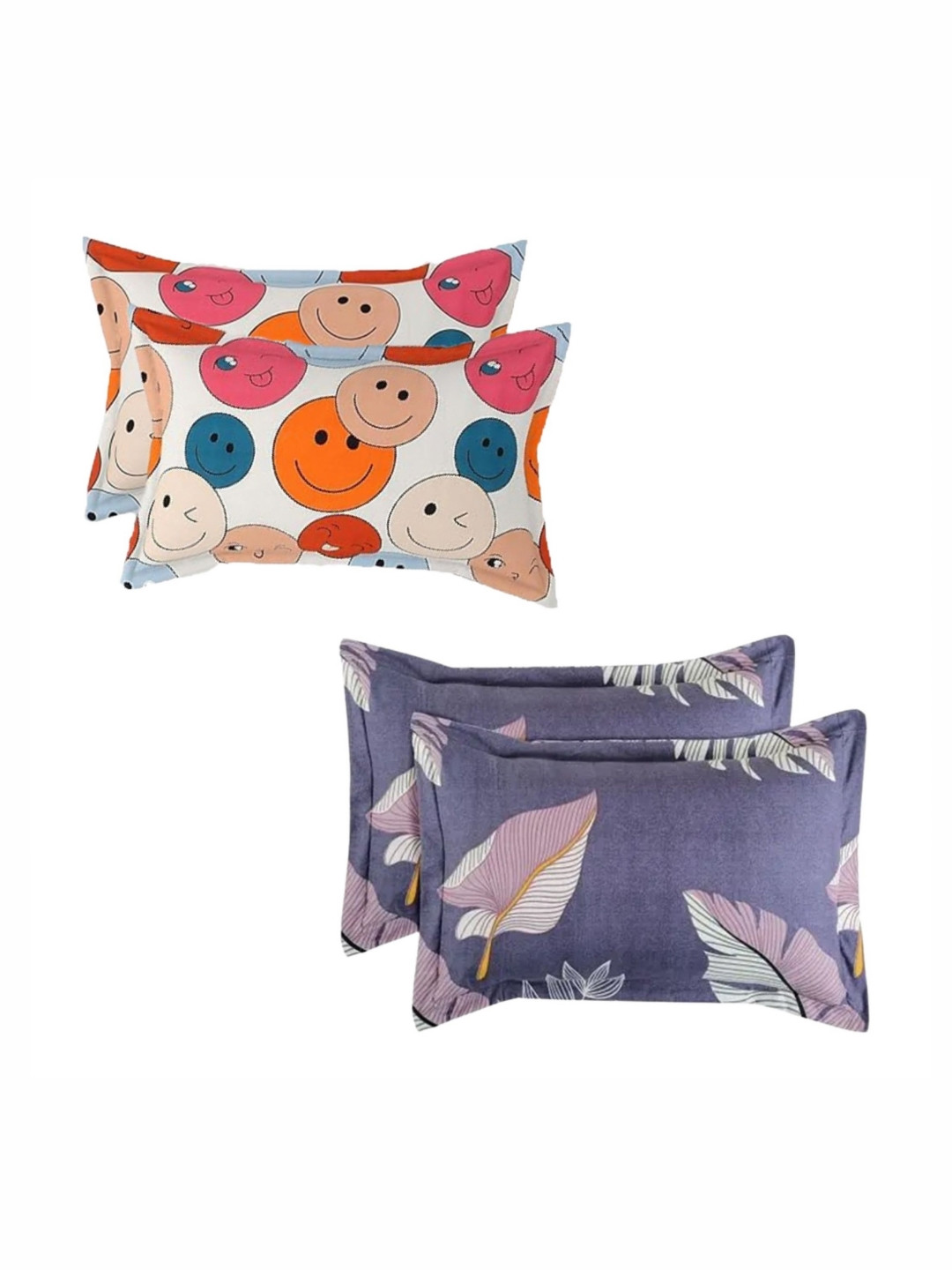 PRTREND Blue & Purple 4 Pieces Abstract Cotton Linen Rectangle Pillow Covers