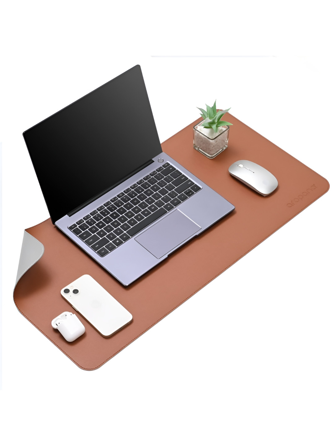 LTETTES dual mats Brown Synthetic Leather Set Of 1 Water Resistant Desk Organiser 27.6 x 13.8 inch