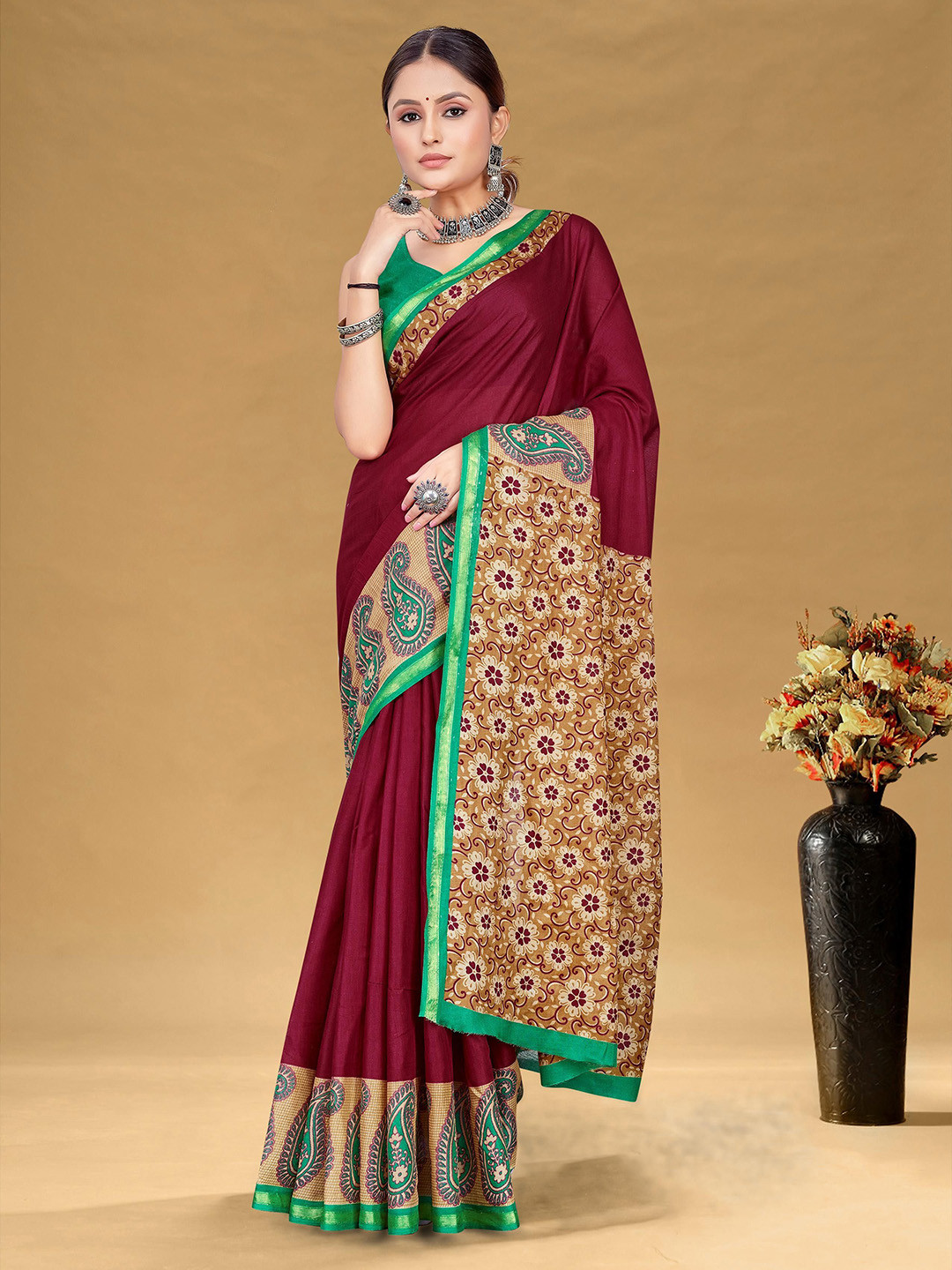 Panzora Paisley Bagru Printed Zari Pure Cpotton Ready To Wear Saree